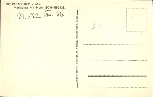 Ak Ochsenfurt am Main Unterfranken, Marktplatz, Hotel Schnecke