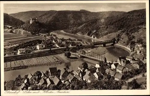 Ak Obernhof im Rhein Lahn Kreis, Kloster Arnstein, Bahnstrecke, Eisenbahnbrücke