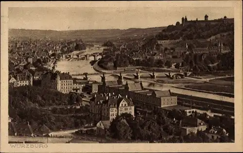 Ak Würzburg am Main Unterfranken, Panorama, Brücke