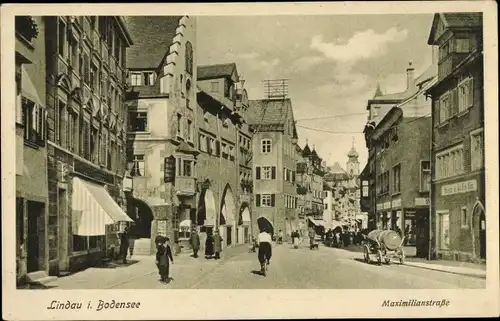 Ak Lindau am Bodensee Schwaben, Maximilianstraße, Geschäfte, Kirche