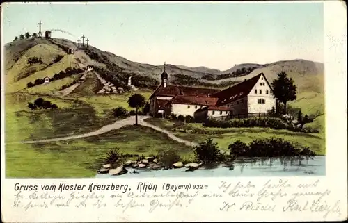 Ak Bischofsheim an der Rhön in Unterfranken, Blick zum Kloster Kreuzberg mit Umgebung