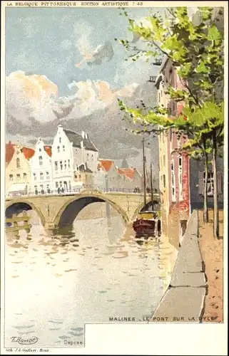 Künstler Litho Ranot, F., Mechelen Mechelen Flandern Antwerpen, Die Brücke am Dyle