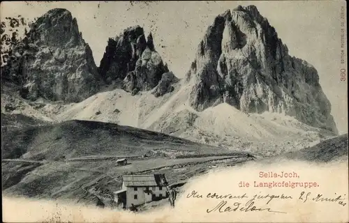 Ak Wolkenstein in Gröden Selva di Valgardena Südtirol Italien, Sellajochhaus, Langkoffelgruppe