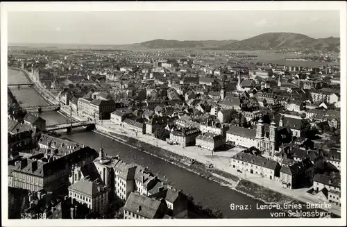 Ak Graz Steiermark, Lend- und Gries-Bezirke vom Schlossberg