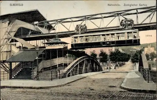 Ak Elberfeld Wuppertal in Nordrhein Westfalen, Schwebebahn, Haltestelle Zoologischer Garten, Brücke