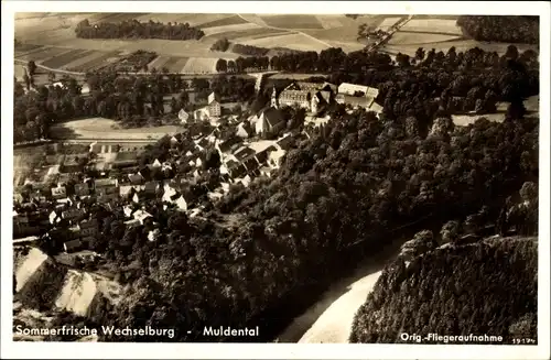 Ak Wechselburg Landkreis Mittelsachsen, Fliegeraufnahme, Muldental