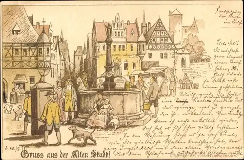 Litho Dresden, Brunnen, Denkmal, Passanten