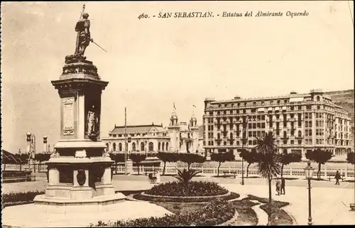 Ak Donostia San Sebastian Baskenland, Statue von Admiral Oquendo