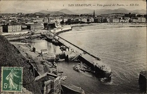 Ak Donostia San Sebastián Baskenland, Gesamtansicht des Hafens