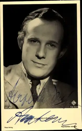 Ak Schauspieler Axel von Ambesser, Portrait, Autogramm