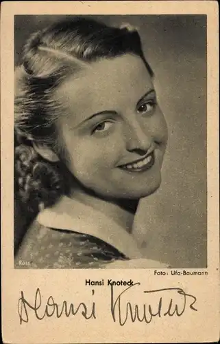 Ak Schauspielerin Hansi Knoteck, Portrait, Ross Verlag, Autogramm