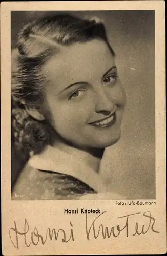 Ak Schauspielerin Hansi Knoteck, Portrait, Ross Verlag, Autogramm