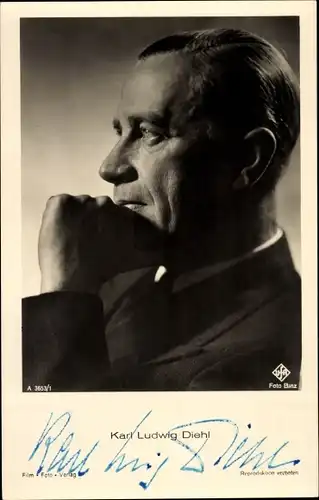 Ak Schauspieler Karl Ludwig Diehl, Portrait im Profil, Autogramm