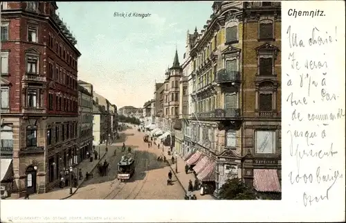 Ak Chemnitz in Sachsen, Königstraße, Einkaufsstraße mit Straßenbahn