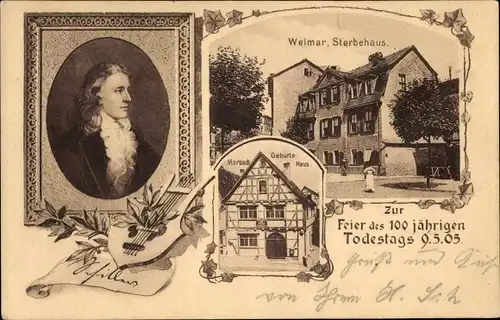 Ak Weimar in Thüringen, Schriftsteller Friedrich von Schiller, Sterbehaus, Marbach Geburtshaus