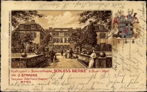 Wappen Litho Buer Gelsenkirchen im Ruhrgebiet, Sommerfrische Schloss Berge