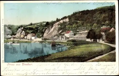 Ak Diesbar Seußlitz Nünchritz an der Elbe, Teilansicht, Dampfer