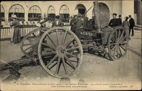 Ak Lyon Rhône, Exposition Coloniale 1914, Deutscher Stand, Gulasch-Kanone