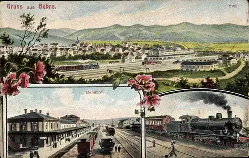 Ak Bebra an der Fulda in Hessen, Bahnhof, Gleisansicht, Panorama, Lokomotive, Dampflok