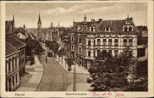 Ak Herne im Ruhrgebiet Westfalen, Bahnhofstraße, Straßenbahn