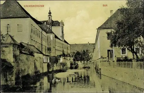 Ak Kremsmünster in Oberösterreich, Benediktinerstift, Wassergraben
