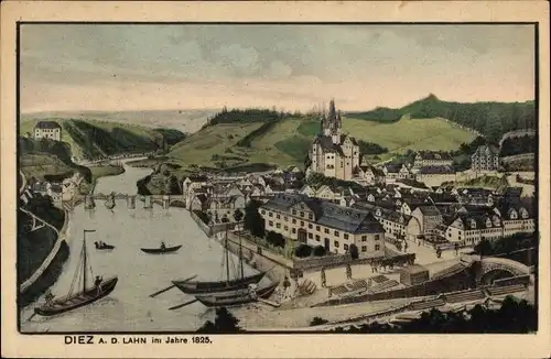 Ak Diez an der Lahn, Gesamtansicht im Jahr 1825