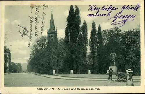 Ak Höchst Frankfurt am Main, Evangelische Kirche, Bismarckdenkmal