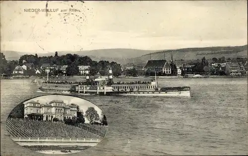 Ak Niederwalluf Walluf am Rhein, Panorama, Dampfer
