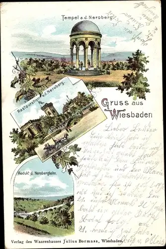 Litho Wiesbaden in Hessen, Neroberg, Tempel, Restauration, Viadukt