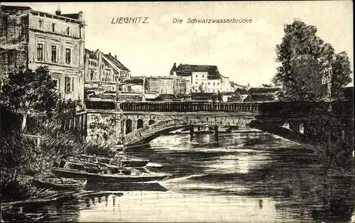 Künstler Ak Legnica Liegnitz Schlesien, Schwarzwasserbrücke