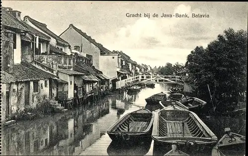 Ak Batavia Jakarta Java Indonesien, Gracht bij de Java-Bank