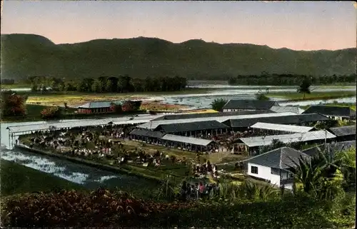 Ak Sumatra Indonesien, Rheinische Mission, Marktplatz in Tarutung, Silindungtal