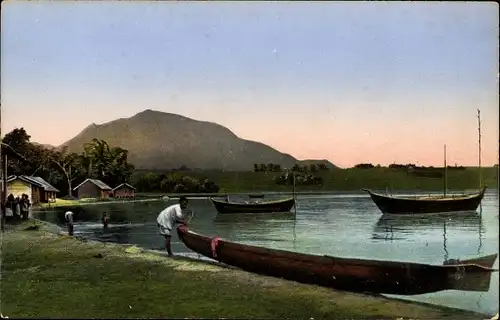 Ak Sumatra Indonesien, Rheinische Mission, Tobasee, Strandidyll