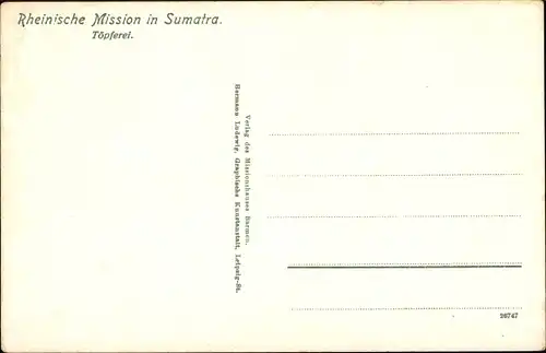 Ak Sumatra Indonesien, Rheinische Mission, Töpferei