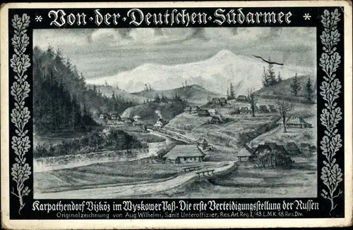Künstler Ak Deutsche Südarmee, Karpathendorf Vizköz, Wyskower Pass, russische Verteidigungsstellung