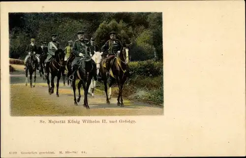 Ak Kaiser Wilhelm II. mit Gefolge, zu Pferd