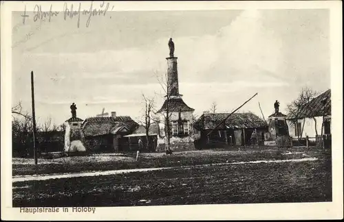 Ak Holoby Ukraine, Hauptstraße, Mariensäule, Platz