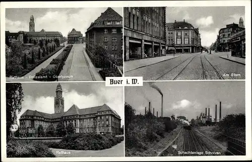 Ak Buer Gelsenkirchen im Ruhrgebiet, Am Stern, Schachtanlage Scholven, Rathaus, Oberlyzeum