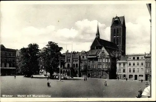 Ak Hansestadt Wismar, Markt, Marienkirche