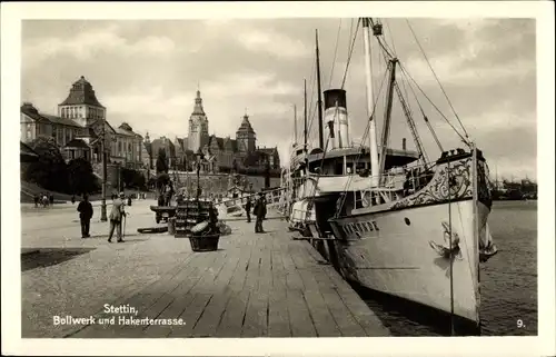 Ak Szczecin Stettin Pommern, Bollwerk und Hakenterrasse, Dampfer Swinemünde