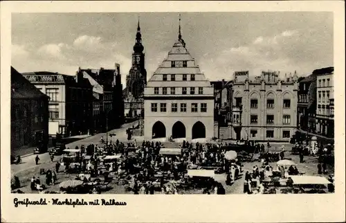 Ak Hansestadt Greifswald, Marktplatz, Rathaus, Markt