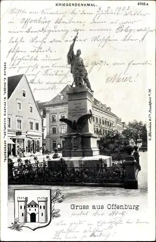 Ak Offenburg in Baden Schwarzwald, Kriegerdenkmal, Wappen