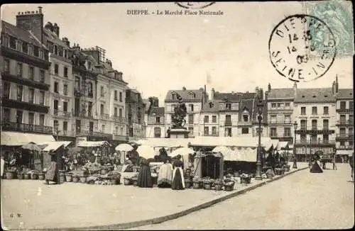 Ak Dieppe Seine Maritime, Le Marche Place Nationale