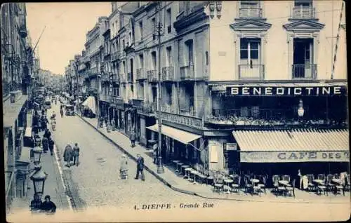 Ak Dieppe Seine Maritime, Grande Rue, Café