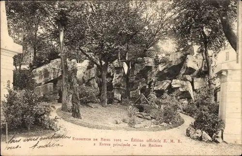 Ak Reims Marne, Exposition 1903, Entree principale, Les Rochers