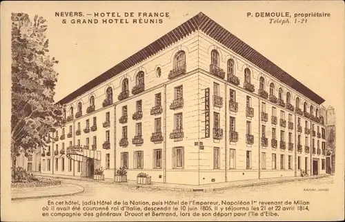 Ak Nevers Nièvre, Hotel de France und Grand Hôtel Réunis