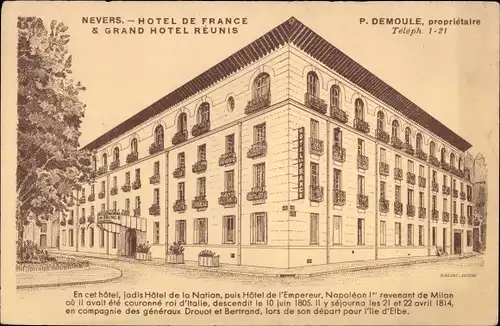 Ak Nevers Nièvre, Hotel de France und Grand Hôtel Réunis