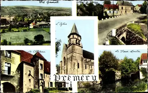 Ak Prémery Nièvre, Gesamtansicht, Kirche, alte Mühle, Schloss