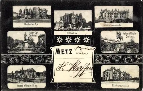 Ak Metz Moselle, Deutsches Tor, Kaiserdenkmal, Generalkommando, Kathedrale
