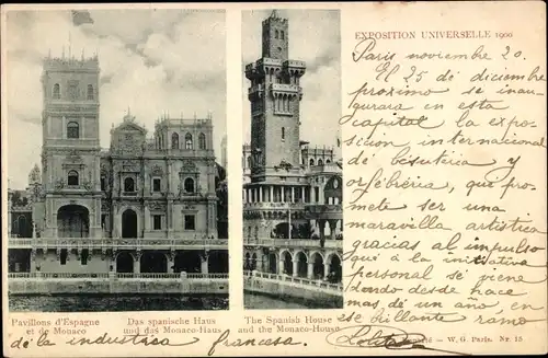 Ak Paris, Weltausstellung 1900, Pavillons von Spanien und Monaco